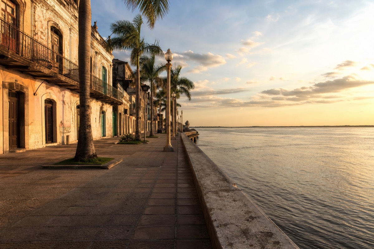 A street in downtown Iquitos near the riverfront leading toward Belen Market Iquitos