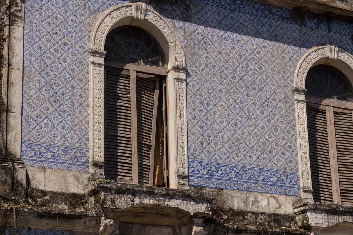 Colonial facade detail on a street in downtown Iquitos Peru